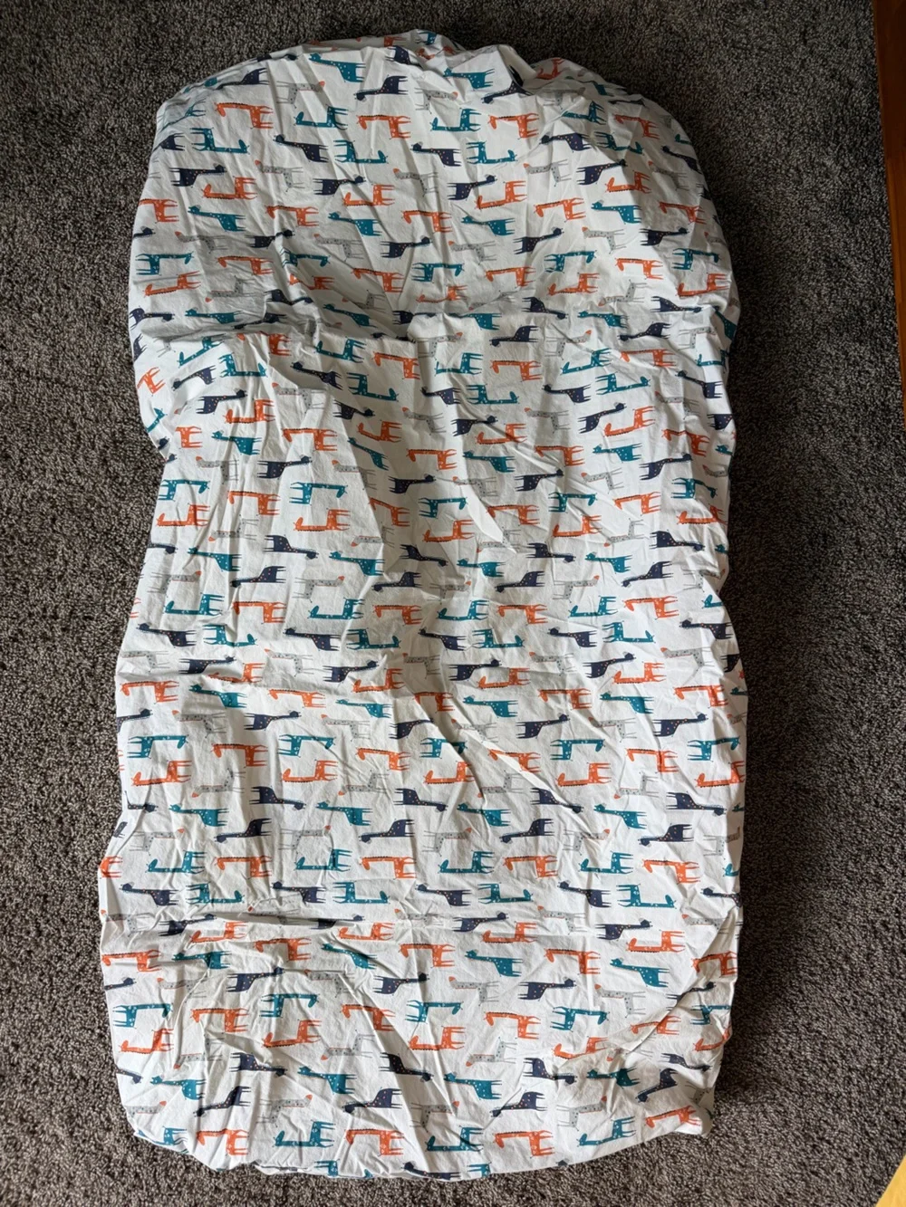 Giraffe Print 100% Cotton Crib Sheet White with Teal, Orange & Navy